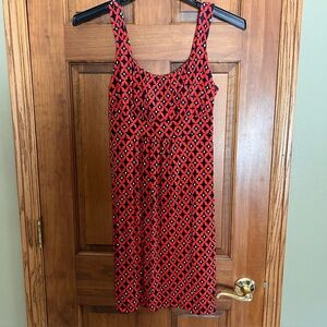 Ann Taylor Red and Black Patterned Midi Dress-S